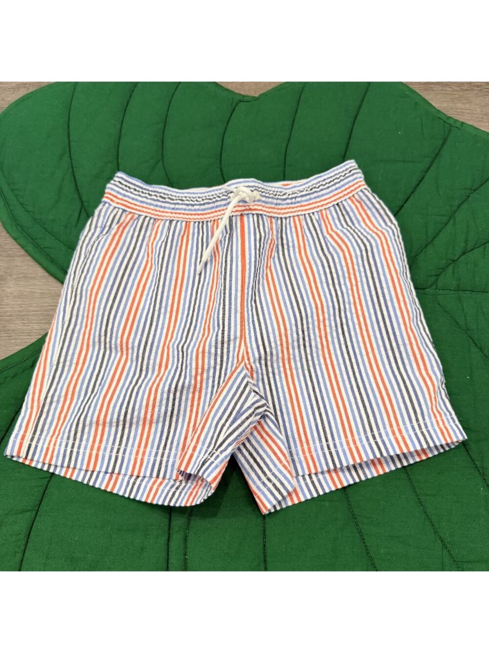 Janie & Jack Boys 6 Baby Blue Pink Stripe Seersucker Swim Trunks Shorts
